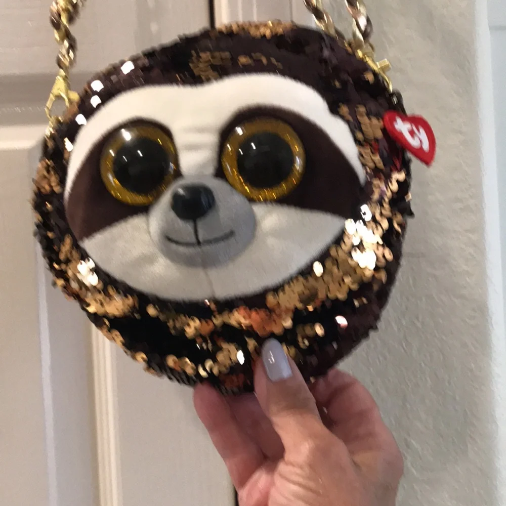 Ty Beanie Boos Sequin Sloth Crossbody Bag - Brown & Gold.